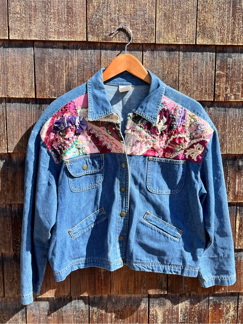 Vintage Pink Patchwork Denim Jacket